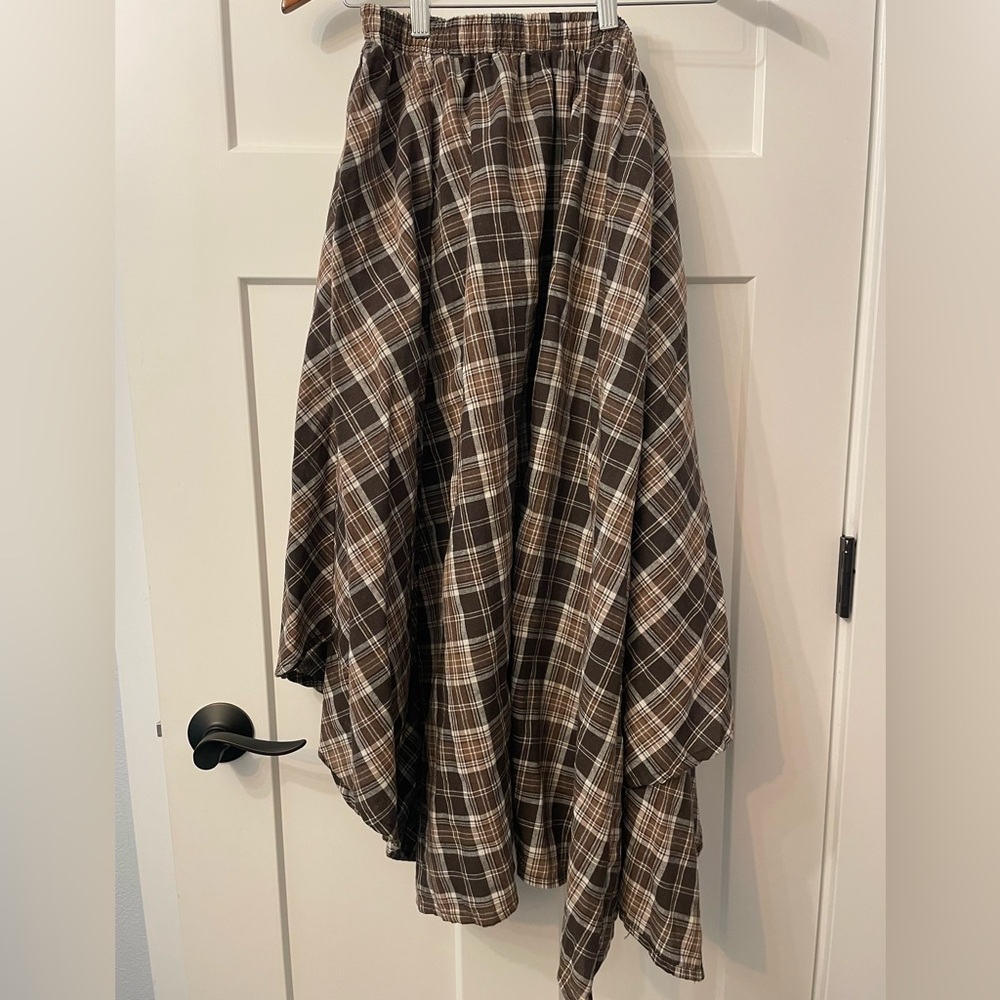 Plaid Maxi Skirt in Brown and Cream - Women's Skirt - Picture 4 of 7